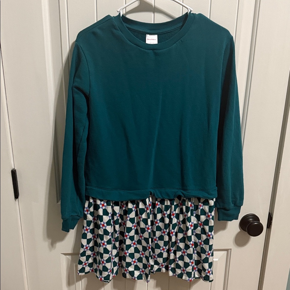 Hanna Andersson Teal tunic with Geometric Skirt size 12